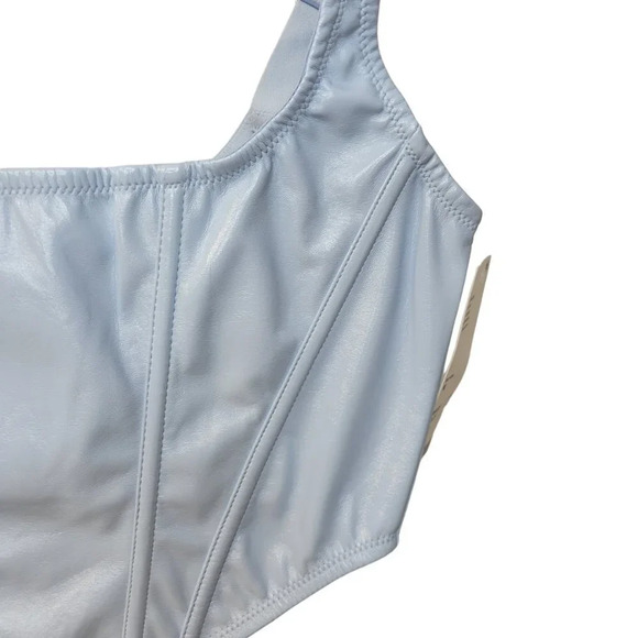 Urban Outfitters Out From Under Sky Blue Corset Faux Leather Crop Top Size M - Picture 2 of 7